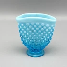 Fenton Blue Opalescent Hobnail Fan Vase 1940s