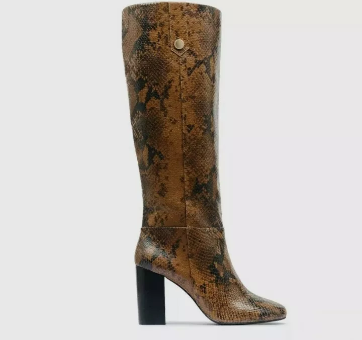 Faux snakeskin top knee high boots