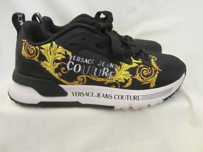 Women s Versace Jeans Couture Sneakers Shoes Size 6 Black and Gold 74VA3SAAZS664