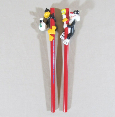Set of 2 Vintage 1991 Looney Tunes Daffy Duck & Sylvester w/ Tweety Bird Pencils