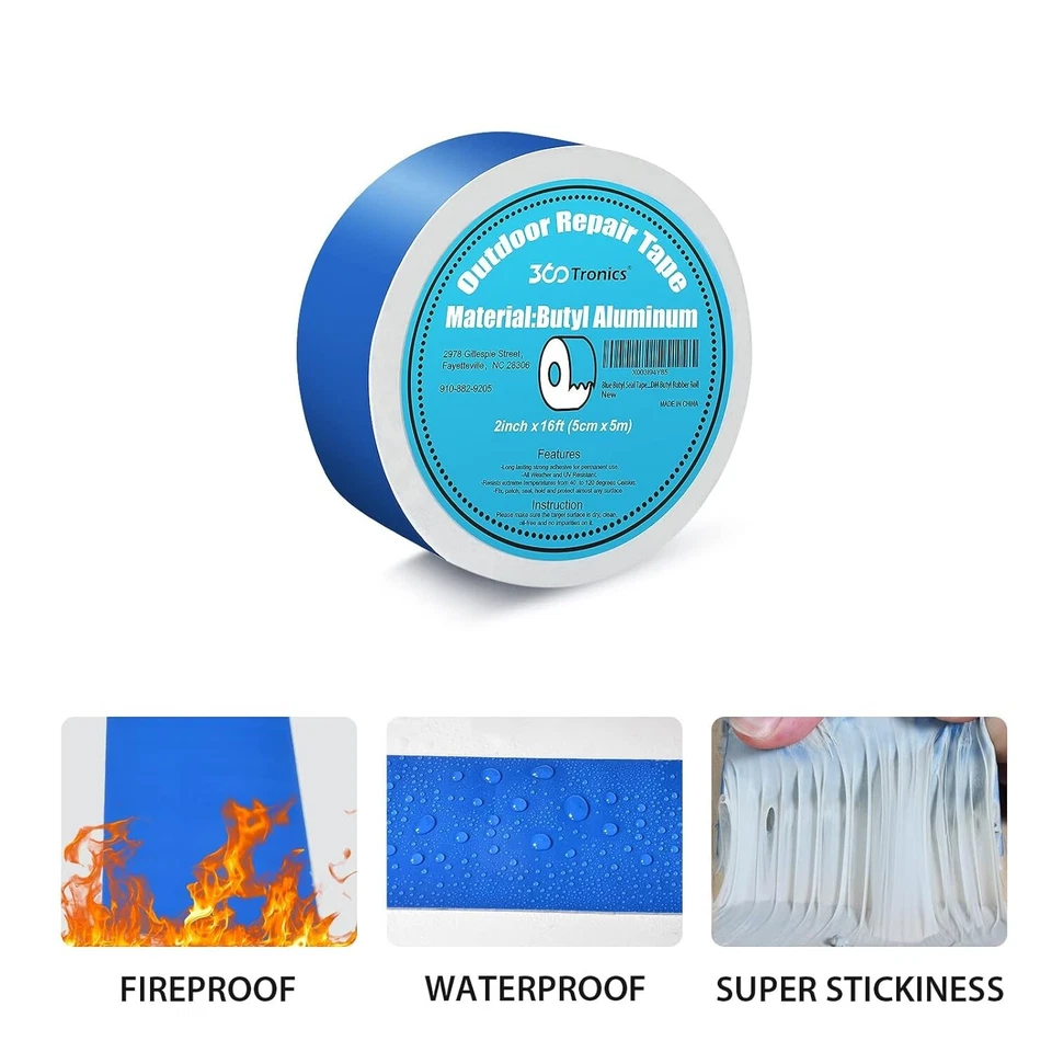 Blue Waterproof Tape, 2in x 16ft per Roll, HVAC, RV, Pool Covers Repair - Image 3 of 4