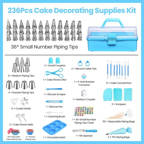 236Pcs Cake Decorating Kit Piping Tips and Bags Set Cupcake Cookie Baking Tools - Picture 4 of 14