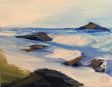 SHORE ROCKS Original Expression Seascape Pacific Oil Painting 8x10 042519 KEN