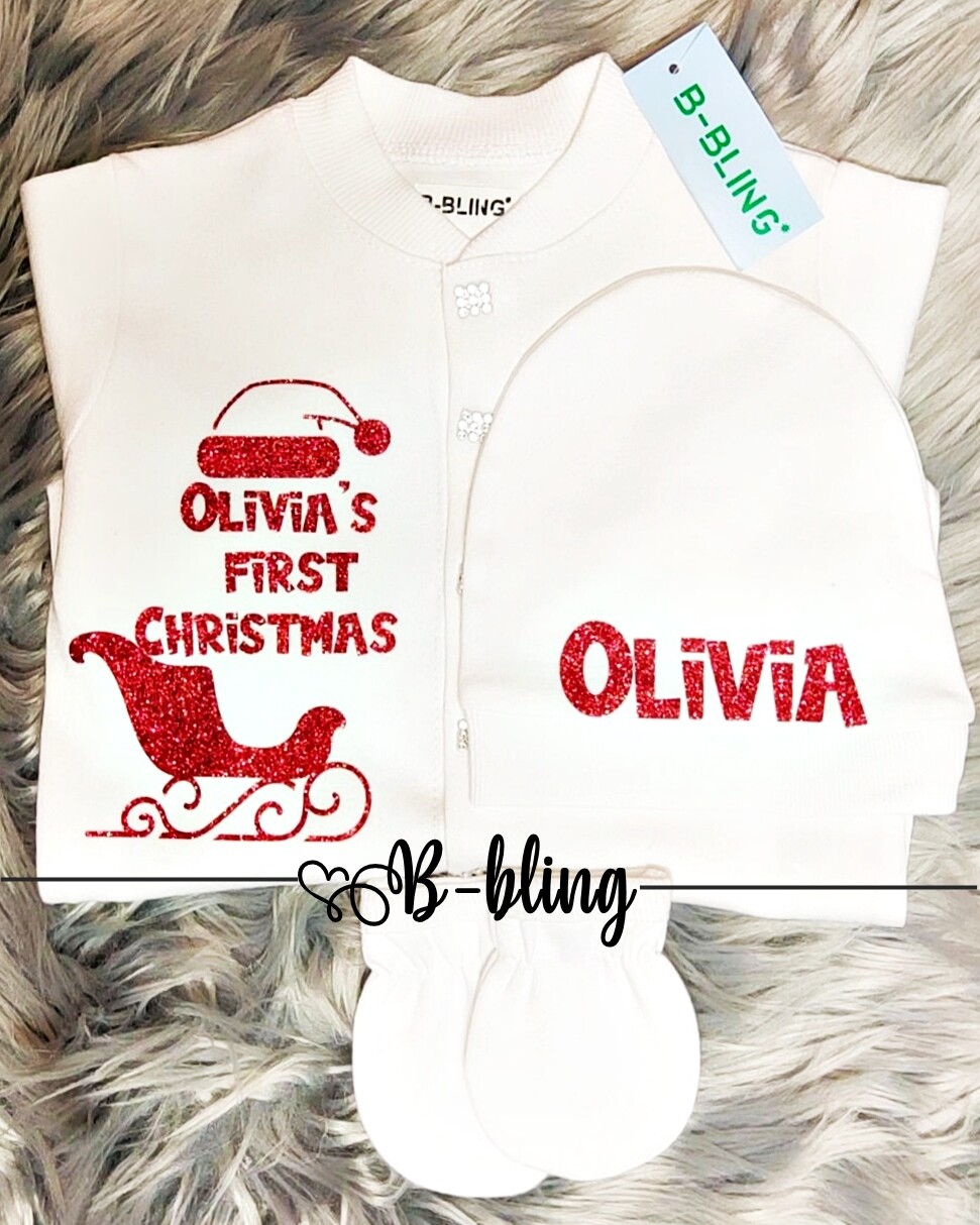 Personalised Baby Clothes Christmas Romper set shower gift 3 piece 0-6 months