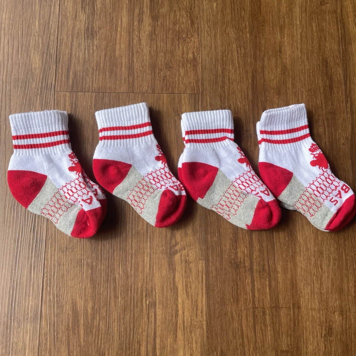 BOMBAS Socks Toddler Kid 4 PAIR Red White Crew Sporty Stripe Kids