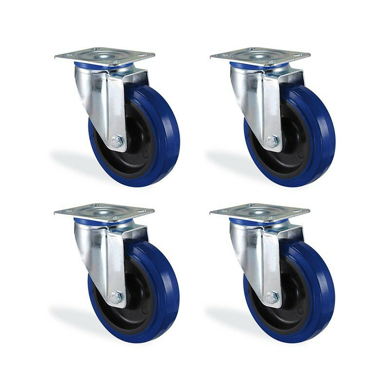 Roulettes pivotantes caoutchouc bleu 125mm charge 450kg pour chariot industriel