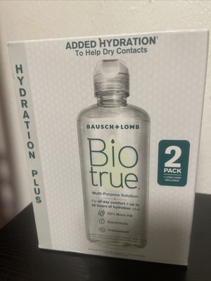 Pack 2-Biotrue Hydration Plus Contact Lens Solution 10oz x2+case. Exp 02/2026+