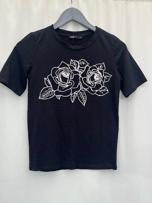 Women's Black Cotton T-Shirt Size XXS Short Sleeve Round Neck