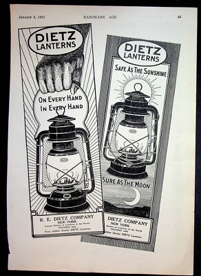 Dietz Lanterns 1921 Ad R. E. Dietz NY Sure As The Moon Wickwire Brothers Fencing