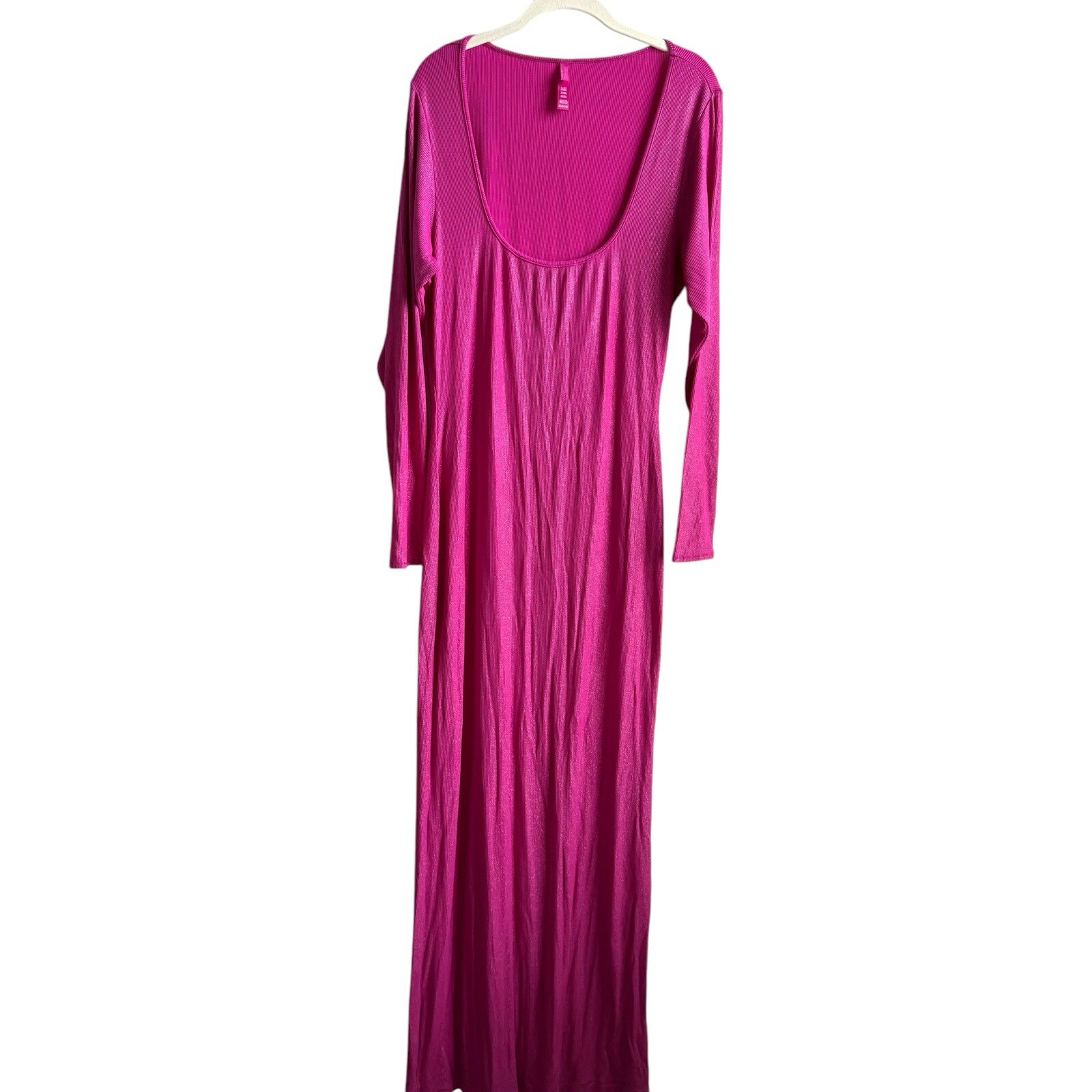 Skims Maxi Plus Size Dress Size 3X Pink Ribbed Long Sleeve Lounge Shimmer