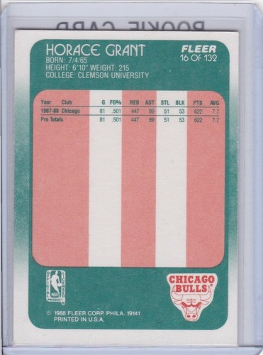 HORACE GRANT ROOKIE CARD Chicago Bulls 1988 FLEER VINTAGE BASKETBALL RC! - Picture 2 of 2