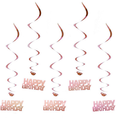 Hänge-Deko Happy Birthday Geburtstag Rose Gold - mit Bänder und Ösen 5er Pack