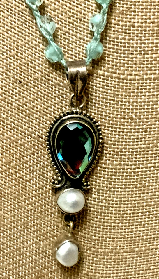 Ожерелье с подвеской из голубого топаза и жемчуга 33 дюйма НОВОЕ