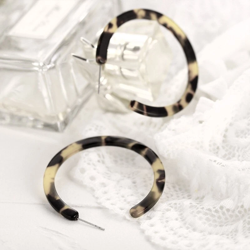Acrylic Marbled Earring Leopard Round Hoop Earrings Women Tortoise Shell Jewelry - Image 3 of 4