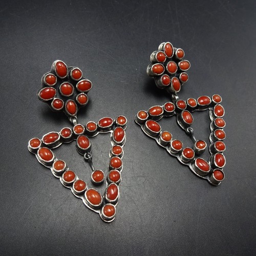 FEDERICO JIMENEZ Sterling Silver Cluster DANGLE EARRINGS Red Mediterranean CORAL - Picture 14 of 15