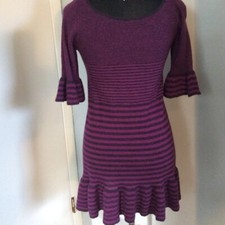 Free People Ruffle Striped Sweater Dress Purple Stripe S Hot Goth