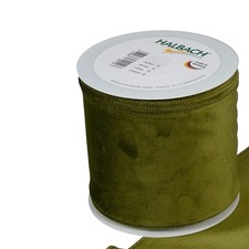 Green Christmas Velvet Fabric Ribbon 4 inches Wide on 9 Yards roll. Wired Edge