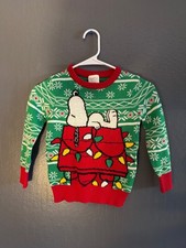 Peanuts Snoopy Christmas Sweater Kids XS 4-5 Green Red Holiday Pullover