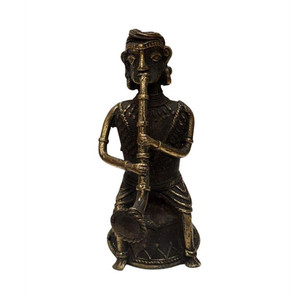 Brass Handmade Hinduism Musician Statue Figurine Playing Instrument Collectible