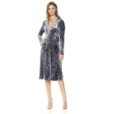 ASTR The Label Midi Dress Women XS Grey Crushed Velvet Wrap V-Neck Long Sleeve