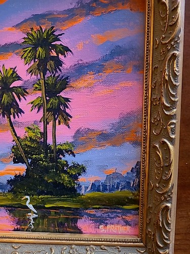 Highway Männer Florida Lancsape Künstler Stan Prather Everglade Sonnenuntergang Palmen mit Reiher - Bild 2 von 6
