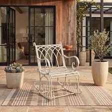 LOVELY SAFAVIEH 2-Set Outdoor MEDRANO IRON ROCKING CHAIR Antq White Iron Metal