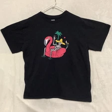 Brisco Brands Shirt Tee Skeleton Flamingo Floatie Black T-Shirt Size XL Chillin