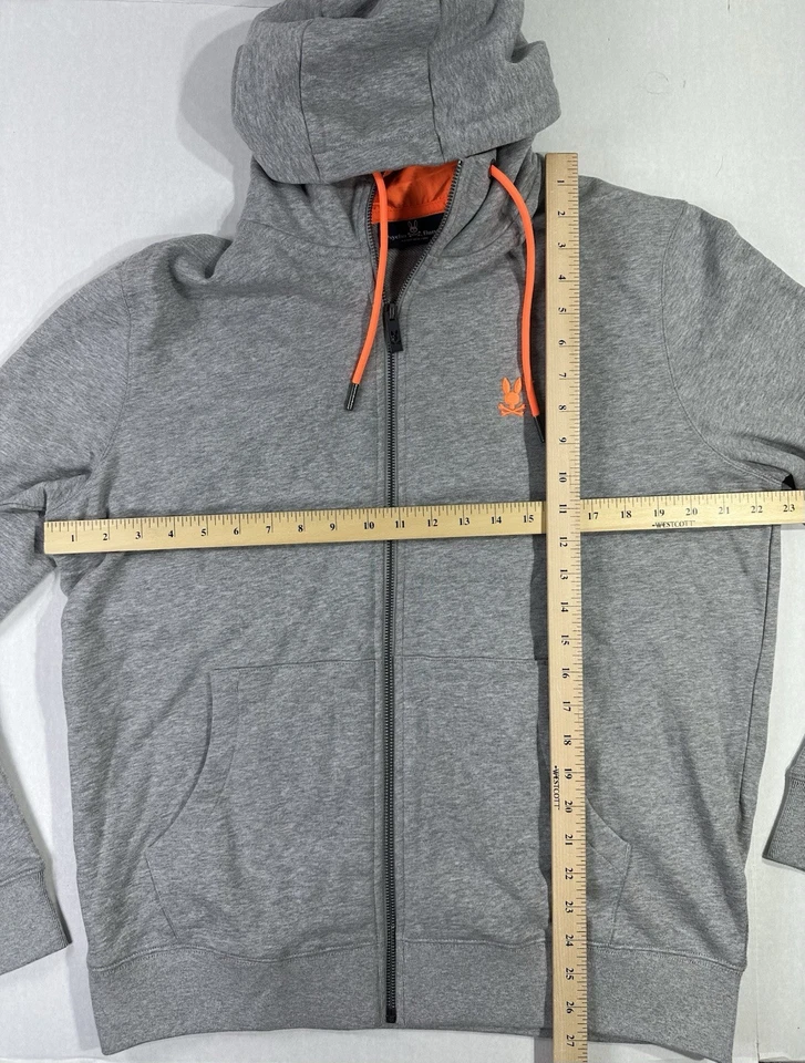 Sudadera con Capucha Psycho Bunny Cremallera Completa Para Hombre M Gris Naranja Logo Cordón Foto 3 de 3