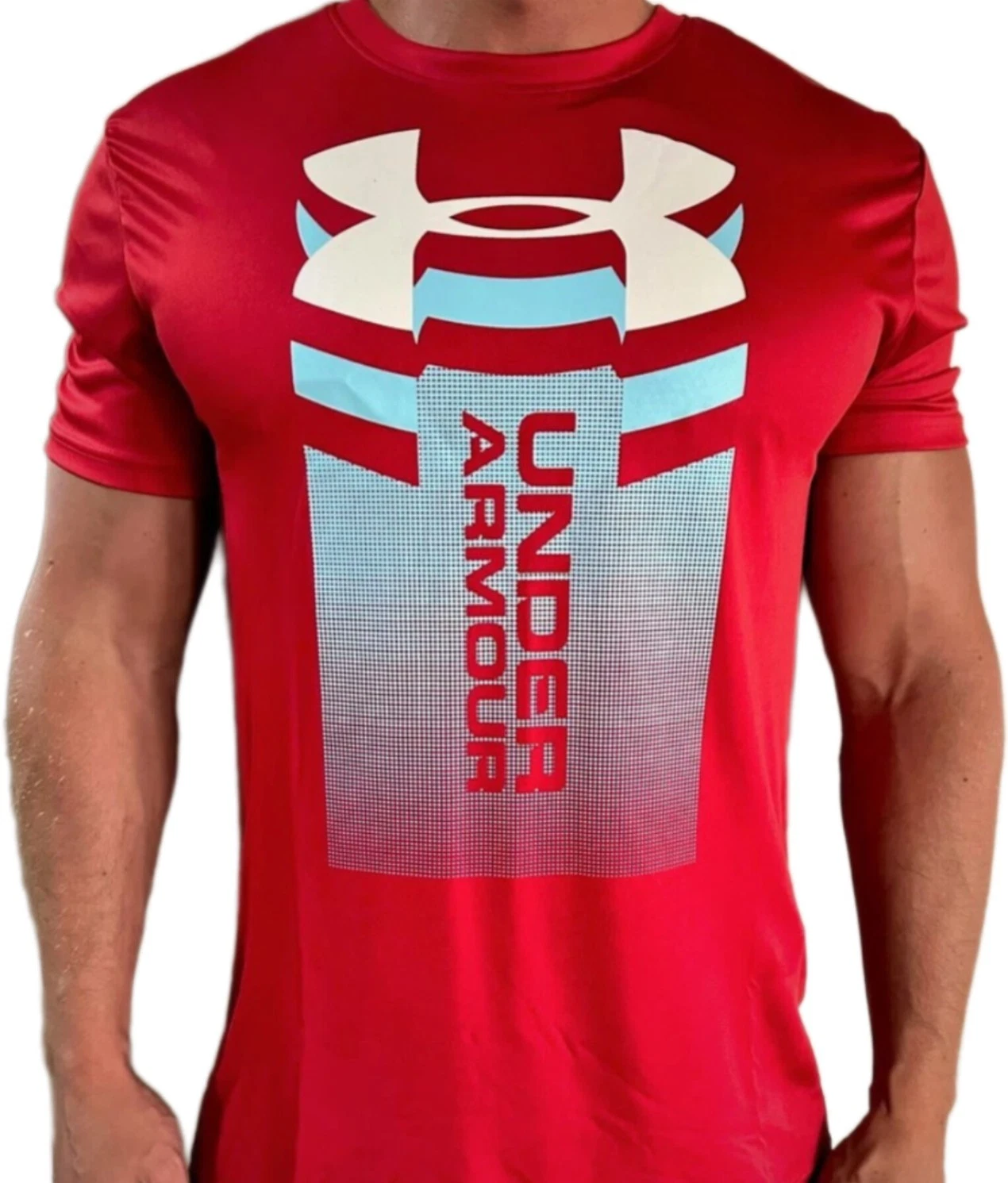 Under Armour Mens Red Performance Gym Training Shirt Athletic Workout Tee Logo