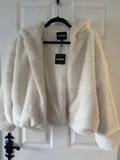 White Cropped Furry Jacket From USA Size Uk 12 New with Tags