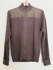 LL Bean Merino Lambs Wool Full Zip Commando Sweater Deep Wood Grn Men's Med NWT