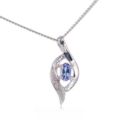 Tansanit Halskette Sterlingsilber kleiner Diamant blau Twist Dezember Geburtsstein
