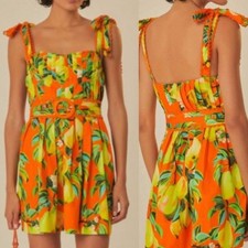 NEW FARM Rio Orange Chic Pears Short Sleeves Mini Dress Cotton Belt Size XL