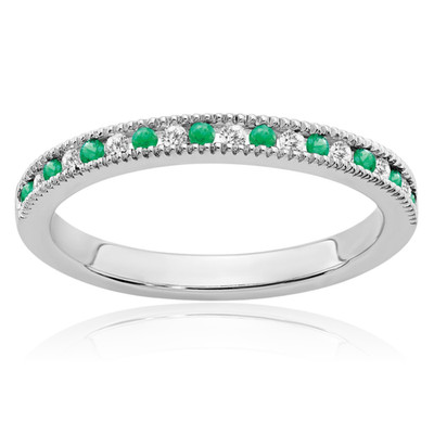 14K massiver Weißgold 0,24 ct grüner Smaragd Diamant vorsteckbar Ewigkeit