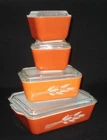PYREX - 8 pc. Tan wheat on Orange & Rust AUTUMN HARVEST Refrigerator, Lid Set