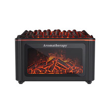 Simulated Fireplace Aroma Diffuser with 7-Color Flame Effects, Retro-Style Charc