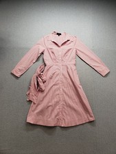 J Crew Women Shirt Dress 10 Pink White Striped Button Up Collared Tie Casual