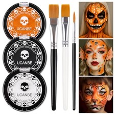 White Foundation Black Orange Face Body Paint with Brushes for Halloween