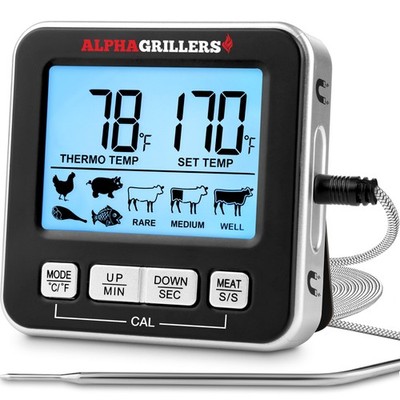 Alpha Grillers Meat Thermometer Digital - Kitchen Oven for Silver 