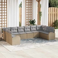 10-Teiliges Garten-Sofa-Set Mit Kissen Beige Poly-Rattan, 2-Sitzer Garten-Sofa M