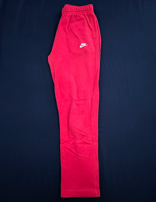 Nike Men's Red Fleece Sweatpants Size M Drawstring Elastic Waist Pockets