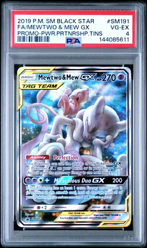 2019 POKEMON SM BLACK STAR PROMO #SM191 FULL ART/MEWTWO & MEW GX PSA 4