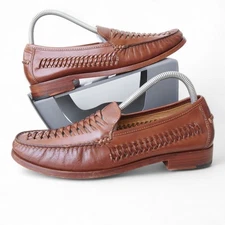 Johnston & Murphy Sheepskin Leather Woven Loafers Men's 8.5M 20-1494 Brown
