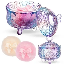 "3Pcs Dusting Powder Container with Puff, 3.4Inch Crystal Body Powder Container.