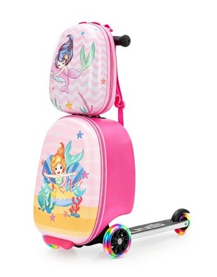 Kids Ride On Scooter Suitcase Foldable Travel Luggage with Free Backpack For Gir