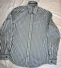 38 Lacoste Modern Fit Mens Button Down Blue, Green Stripe Shirt DL32