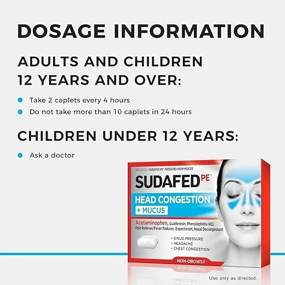 Sudafed PE Head Congestion + таблетки от слизи для синусового давления, боли и заложенности - Изображение 3 из 4