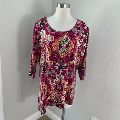 Susan Graver Womens Plus 1X Asymmetrical Hem Tunic Top Stretch Liquid Knit Shirt