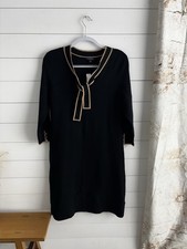 Talbots Long Sleeve Knit Dress Black with Tan Trim & Bow Classic NWT MEDIUM