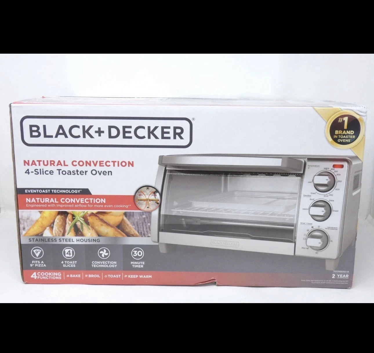 Black+Decker Natural Convection 4 Slice Toaster Oven TO1745SSG-1A Bake Broil NEW